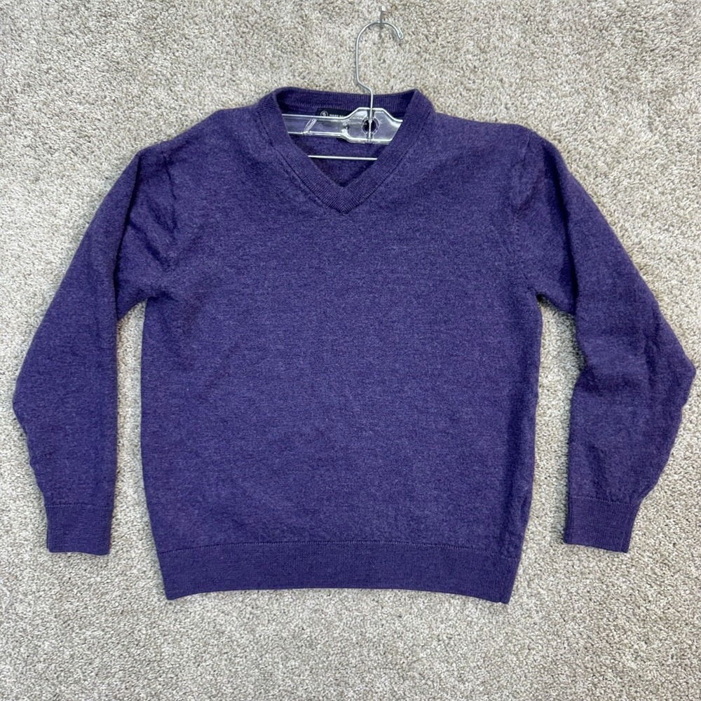 Hart Schaffner Marx Sweater Mens M Purple Extra Fine Merino‎ Wool V-Neck Solid